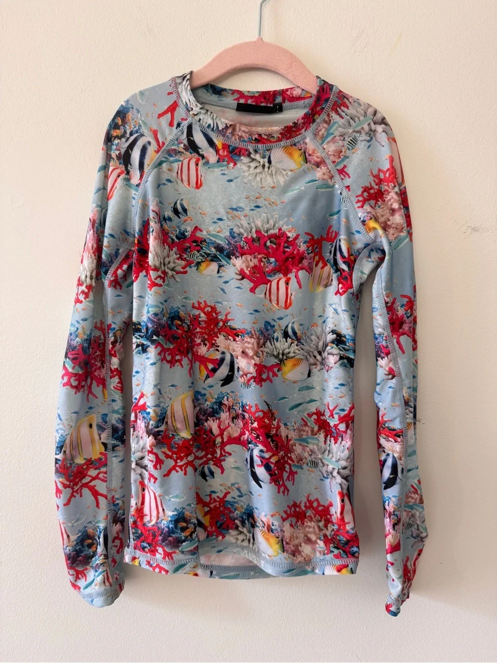 Molo Floral Coral Print Top in Light Blue and Red